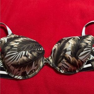 PINK Victoria's Secret Leaf Print Bra with Black and White Band